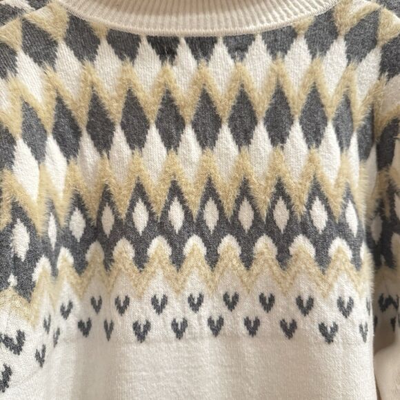 Loft Cream Nordic Fair Isle Collared Split Neck Soft & Cozy Sweater XL - Picture 13 of 16